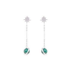 Stunning Silver and Green Star Drop Earrings